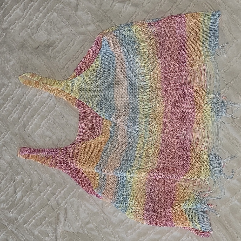 Crochet Crop Rainbow Distressed Tank Nwot
